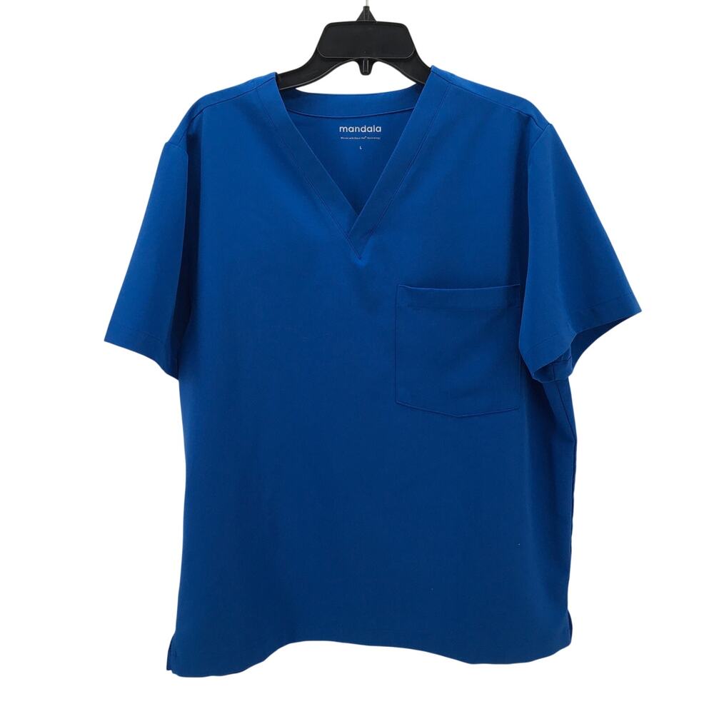 Mandala Mens 2 pocket Scrub Top Royal Blue L Large V Neck Nursing Healthcare